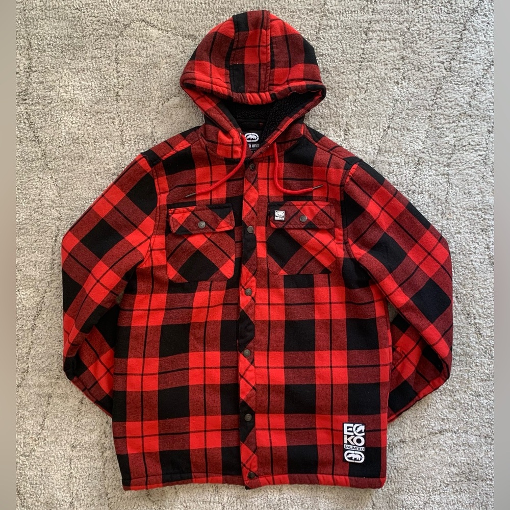Ecko Unltd Plaid Sherpa Jacket Hoodie